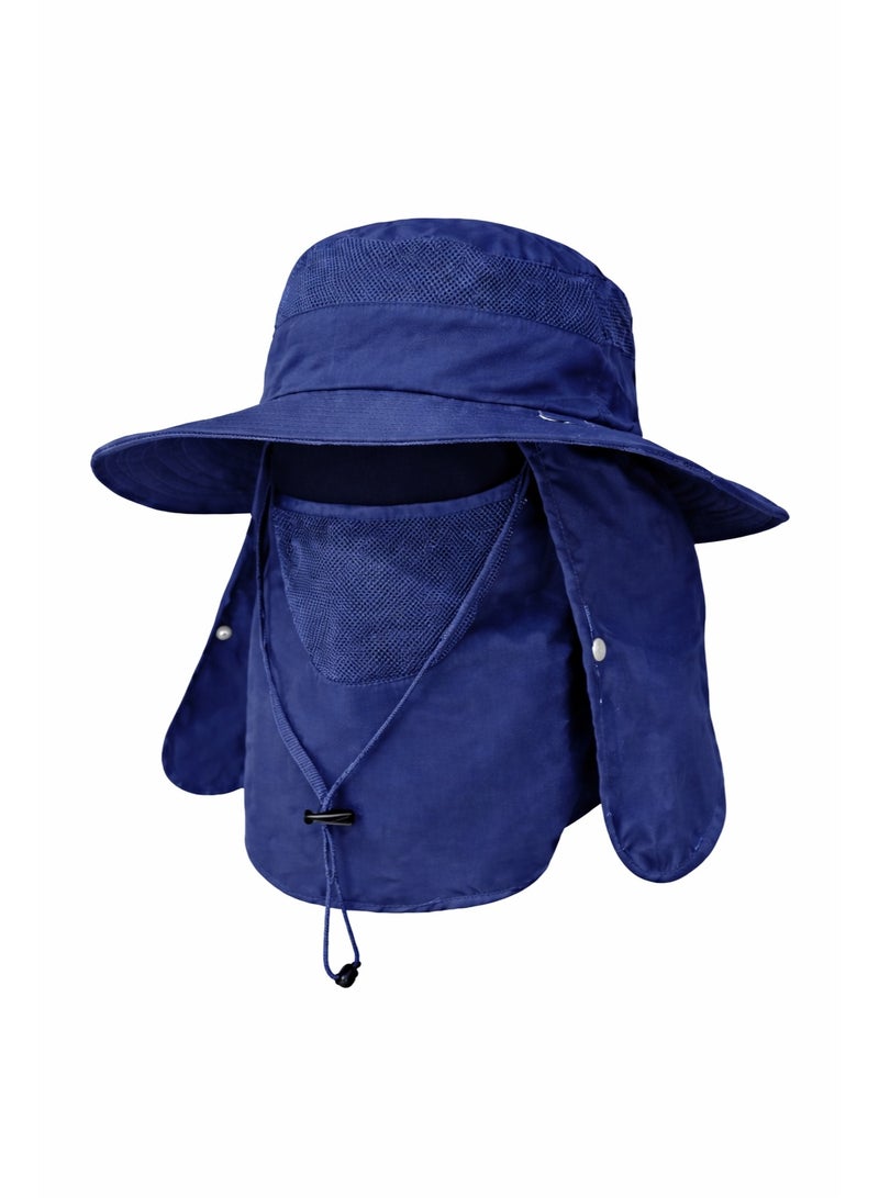Remart Safari Cap – Navy Blue Outdoor Sun Protection Hat with Wide Brim, Detachable Face & Neck Cover, Breathable Mesh, Adjustable Chin Strap (UPF 50+) - Image 2